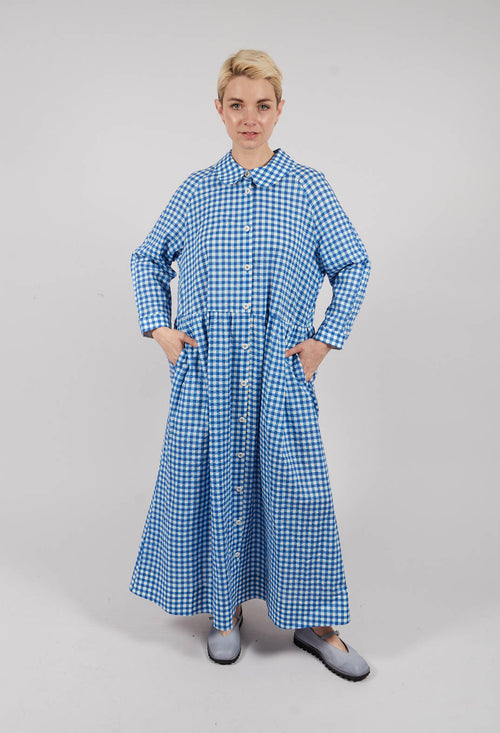 Gingham Shirt Dress in Blue Check