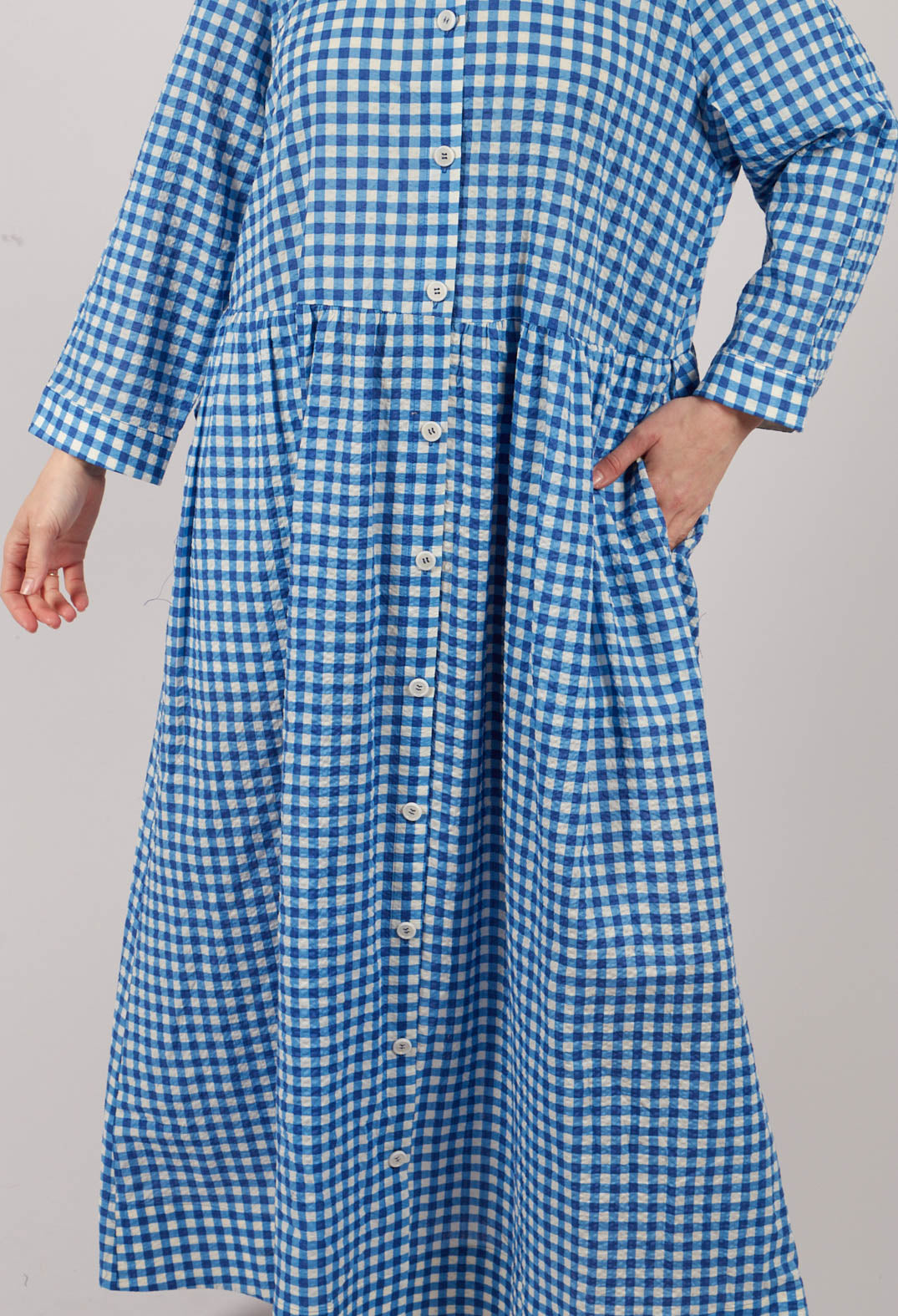 Gingham Shirt Dress in Blue Check
