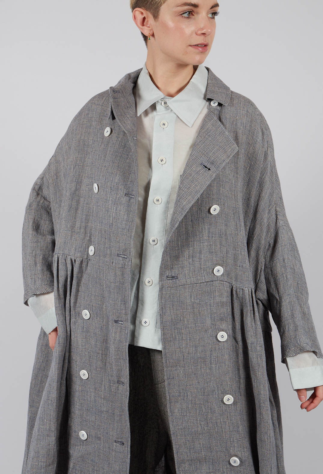 Double Breasted Coat/Dress in Blue and Beige Check