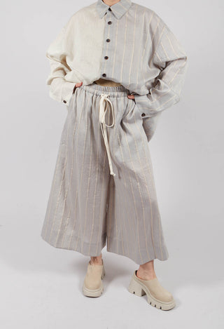 Drawstring Trousers in Grey Stripe