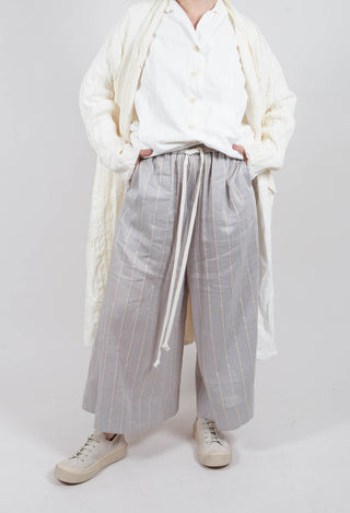 Drawstring Trousers in Grey Stripe