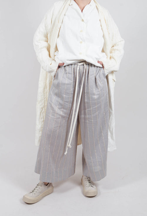 Drawstring Trousers in Grey Stripe