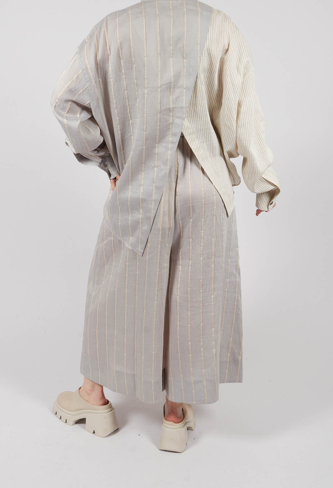 Drawstring Trousers in Grey Stripe