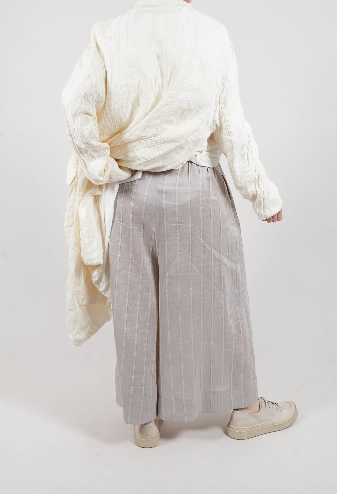 Drawstring Trousers in Grey Stripe