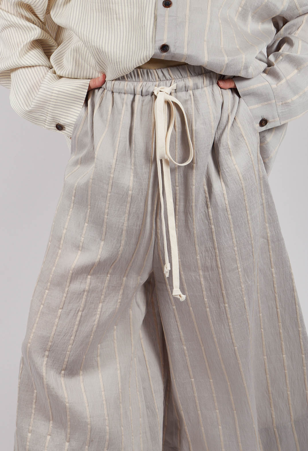 Drawstring Trousers in Grey Stripe