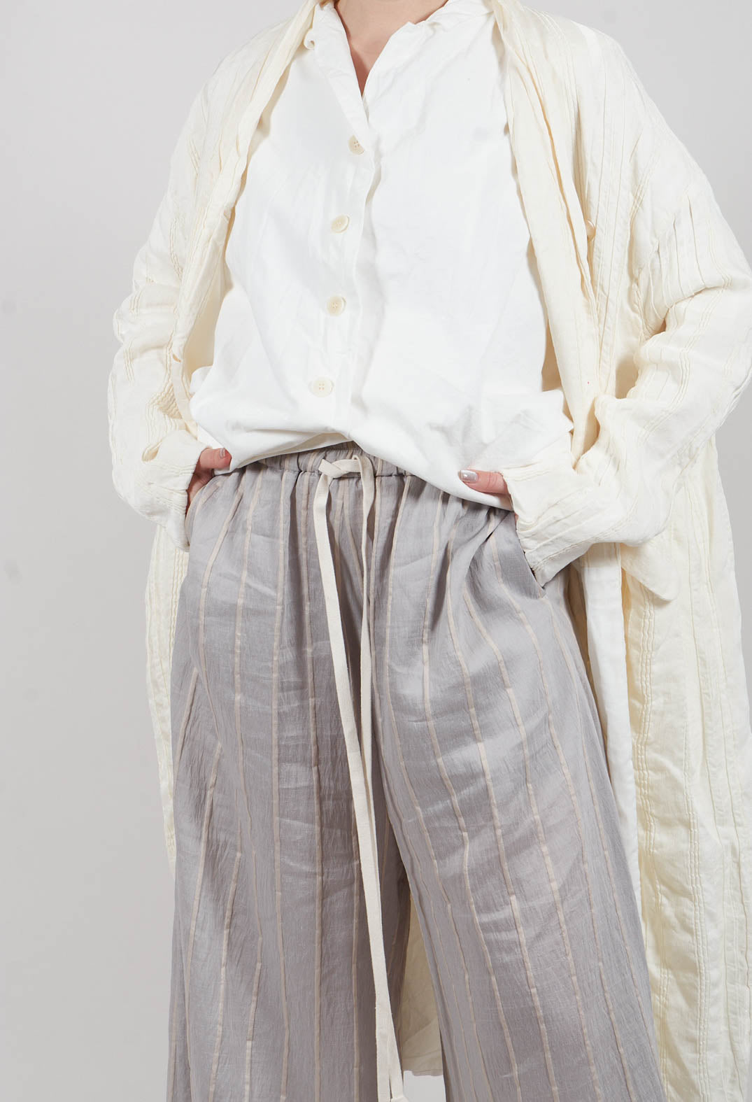 Drawstring Trousers in Grey Stripe