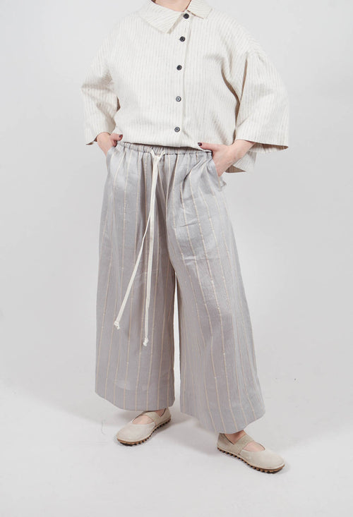 Drawstring Trousers in Grey Stripe
