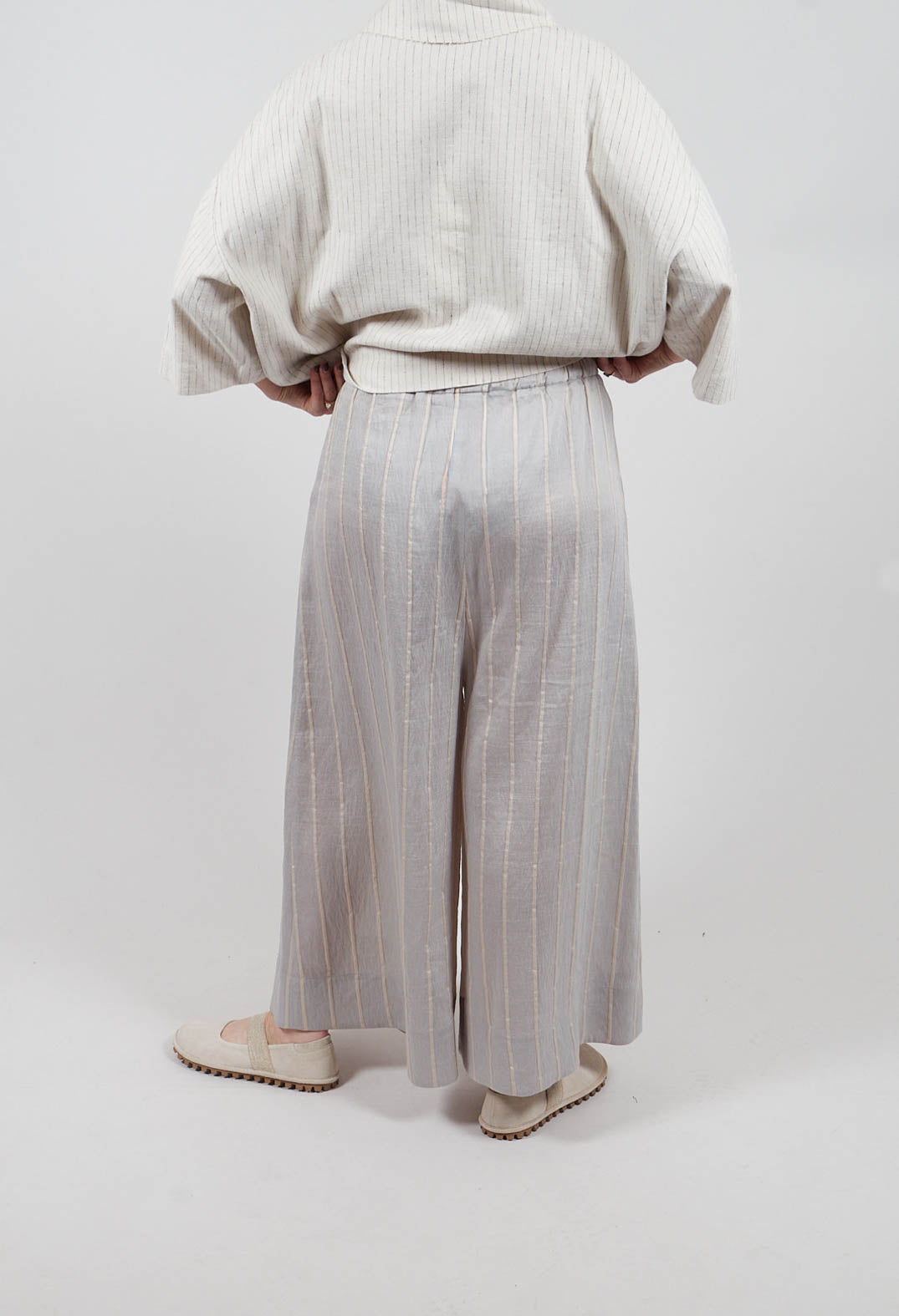 Drawstring Trousers in Grey Stripe