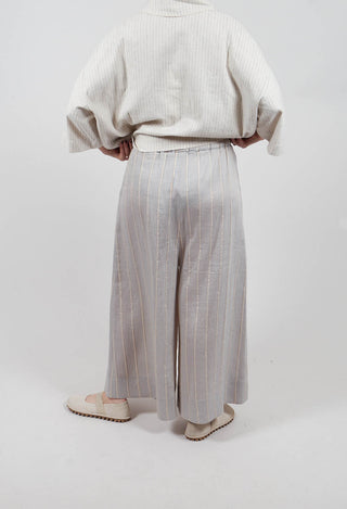 Drawstring Trousers in Grey Stripe