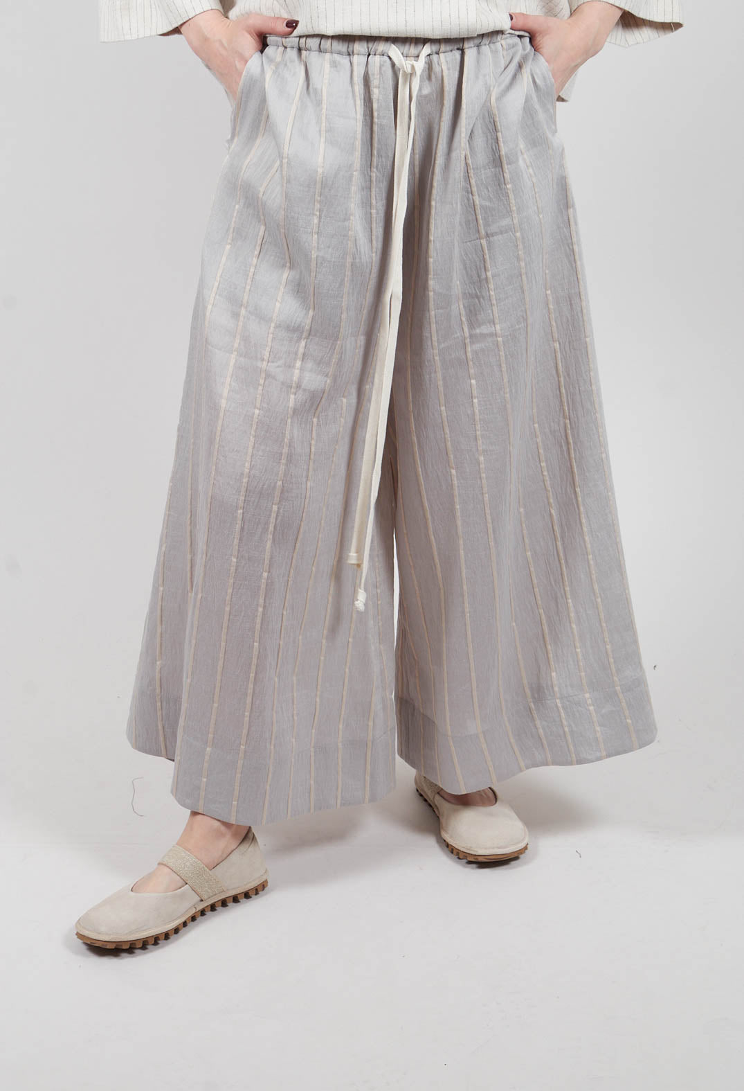 Drawstring Trousers in Grey Stripe