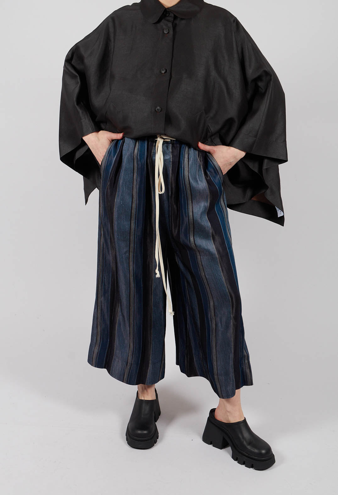 Drawstring Trousers in Blue Stripe