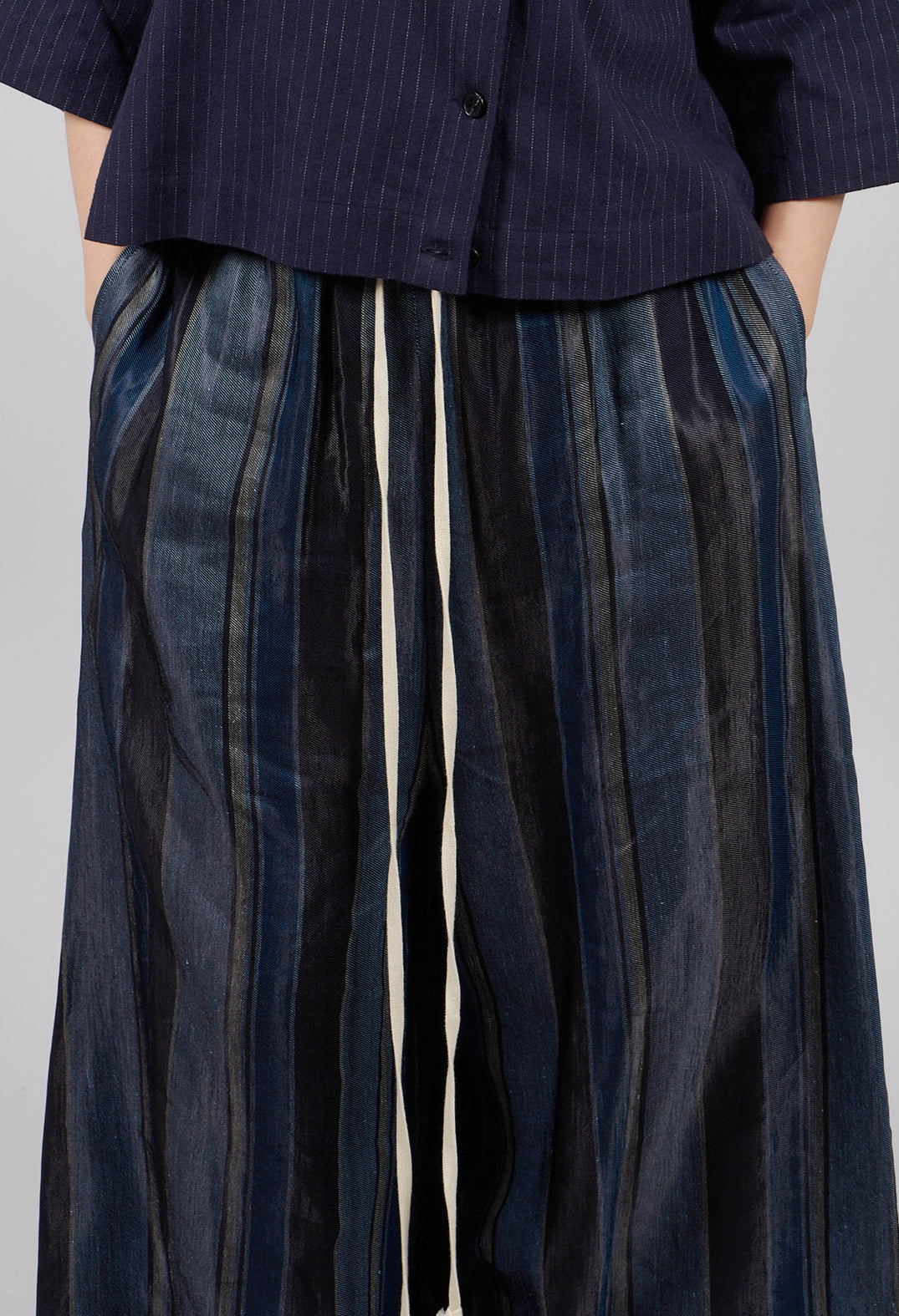 Drawstring Trousers in Blue Stripe