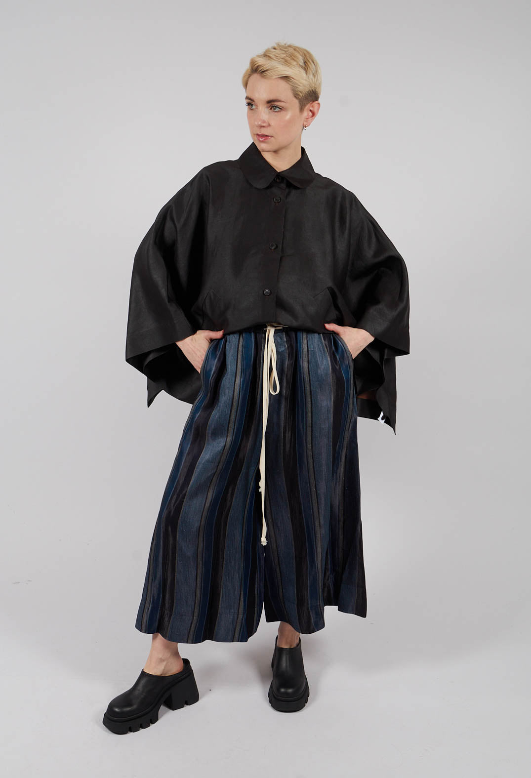 Drawstring Trousers in Blue Stripe