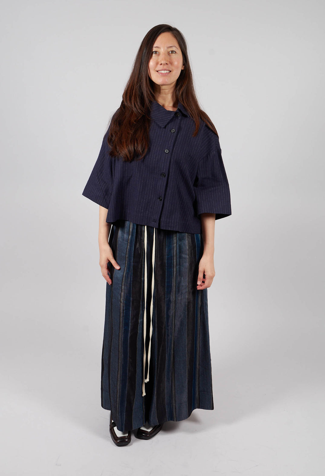 Drawstring Trousers in Blue Stripe