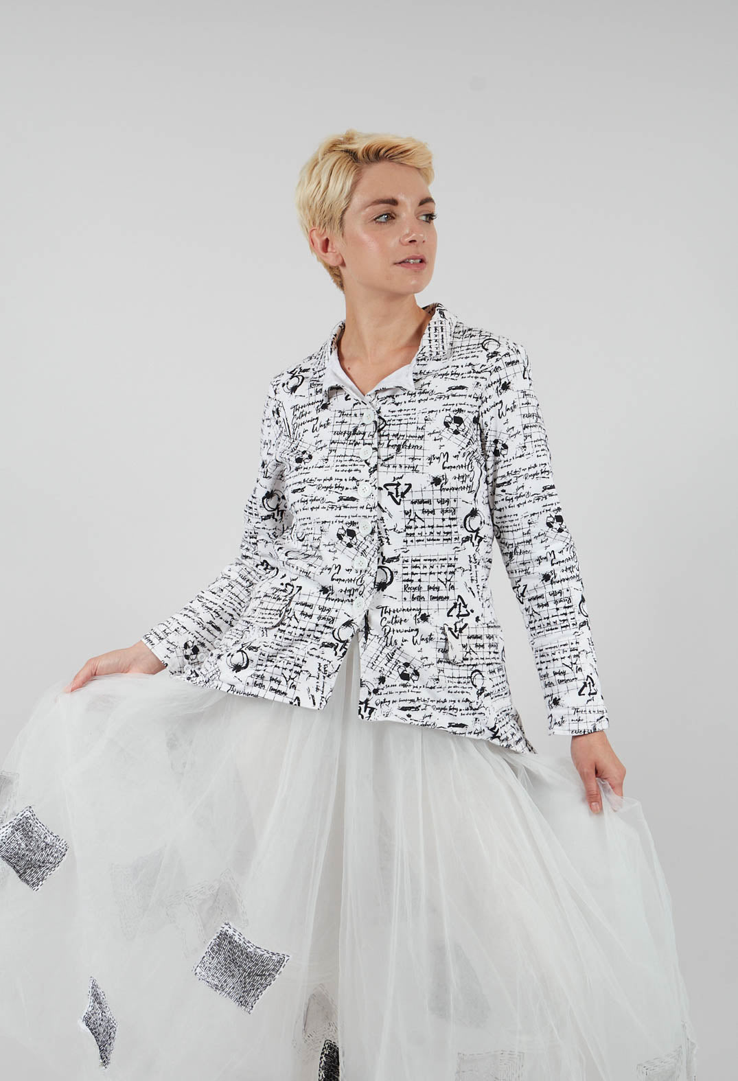 Hi Lo Jacket in white with Black Seregraphy