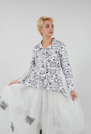 Hi Lo Jacket in white with Black Seregraphy