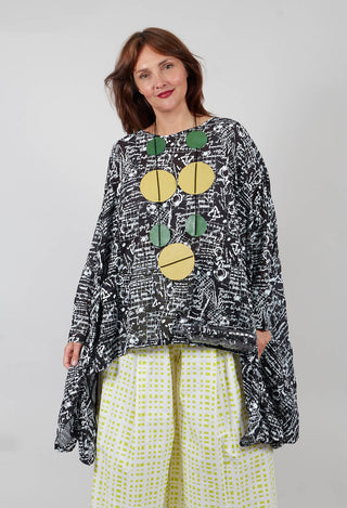 Cape Top with Bottle Embellishment in Black with White Seregraphy