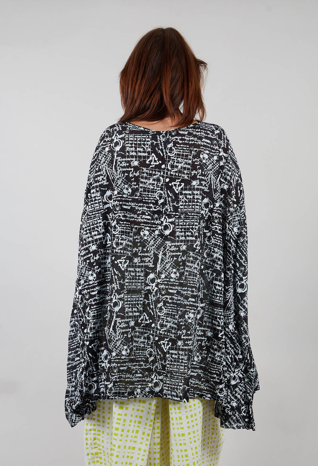 Cape Top with Bottle Embellishment in Black with White Seregraphy