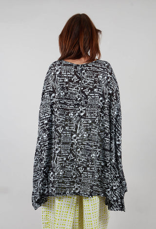 Cape Top with Bottle Embellishment in Black with White Seregraphy