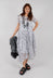 Handkerchief Hem Dress in White with Black Seregraphy