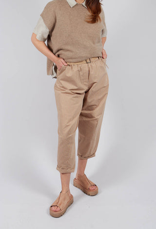 Tie Waist Trousers in Beige/White Print