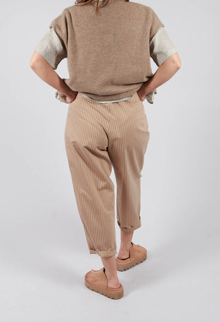 Tie Waist Trousers in Beige/White Print