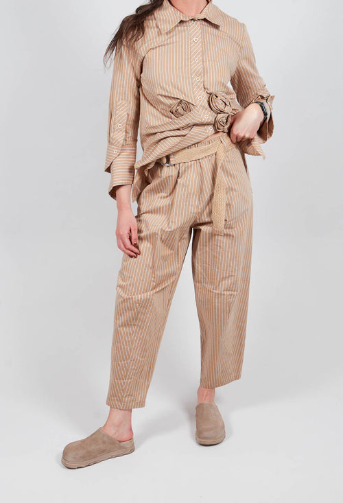 Tie Waist Trousers in Beige/White Print
