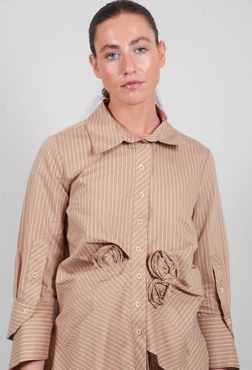 Flower Design Shirt in Beige/White Print