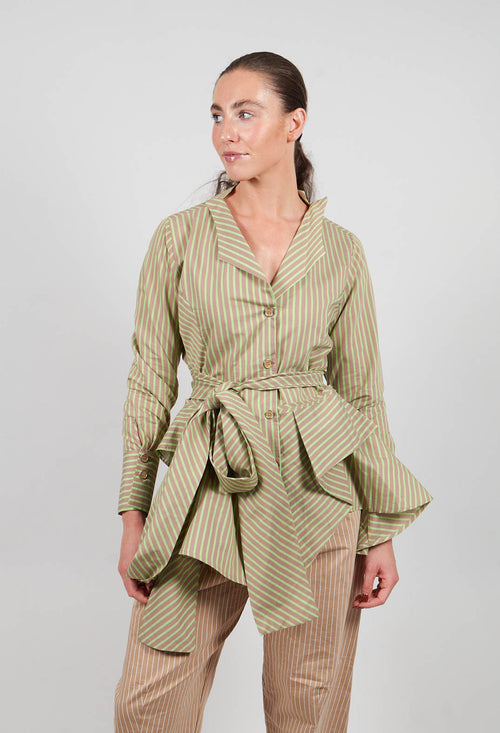 Asymmertic Pinstripe Jacket in Beige and Green