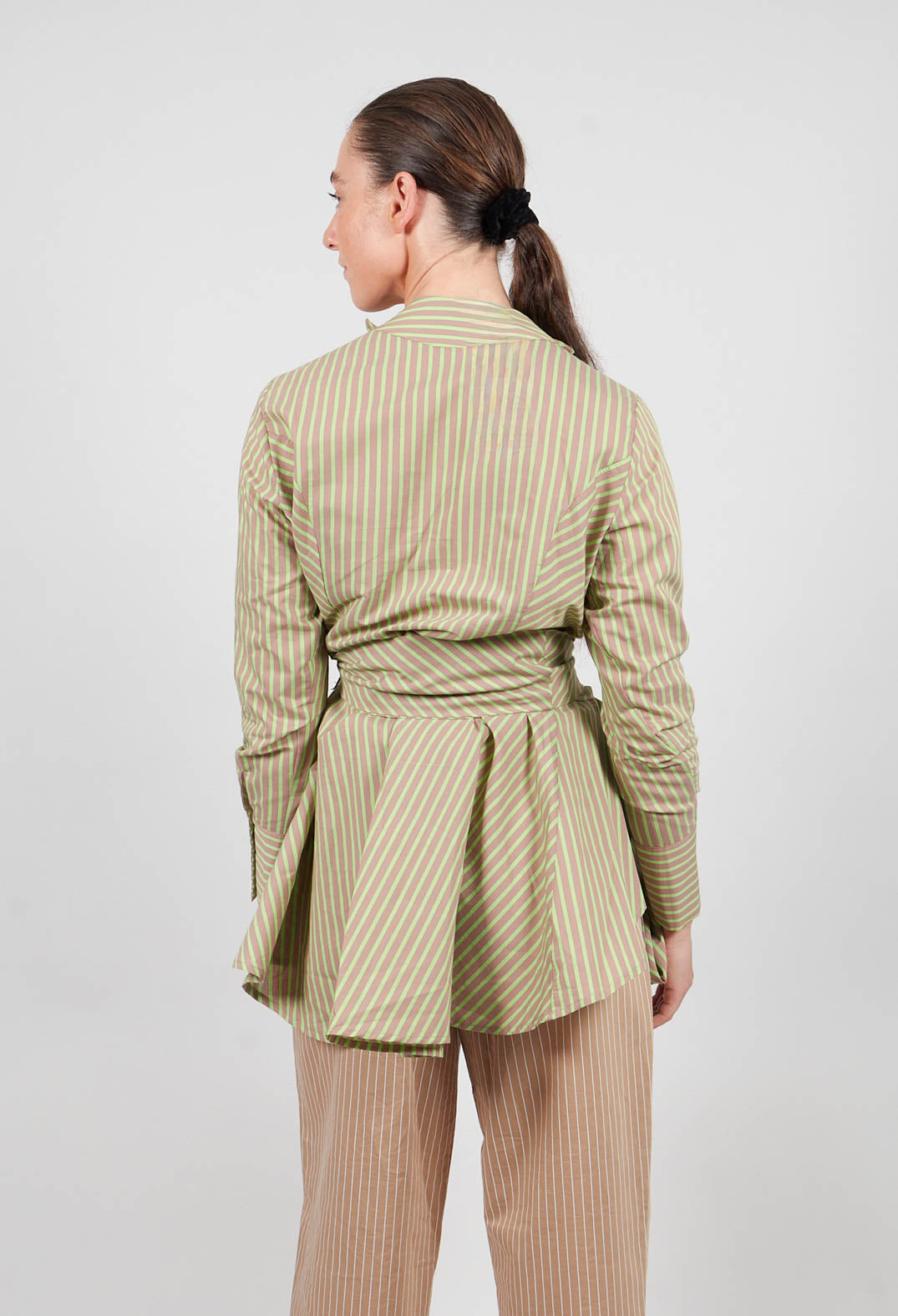 Asymmertic Pinstripe Jacket in Beige and Green