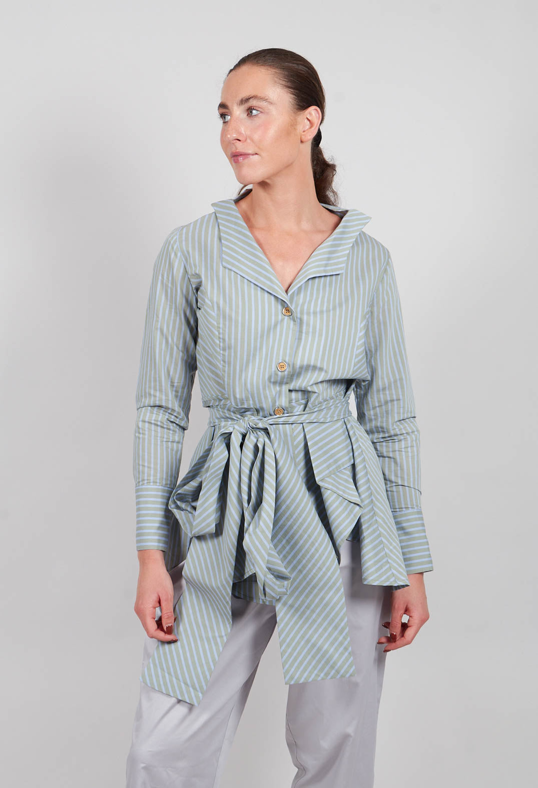 Asymmetric Pinstripe Jacket in Blue and Green