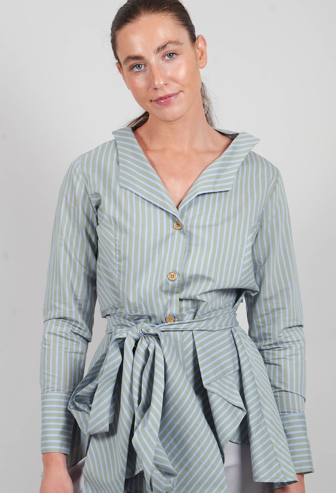 Asymmetric Pinstripe Jacket in Blue and Green
