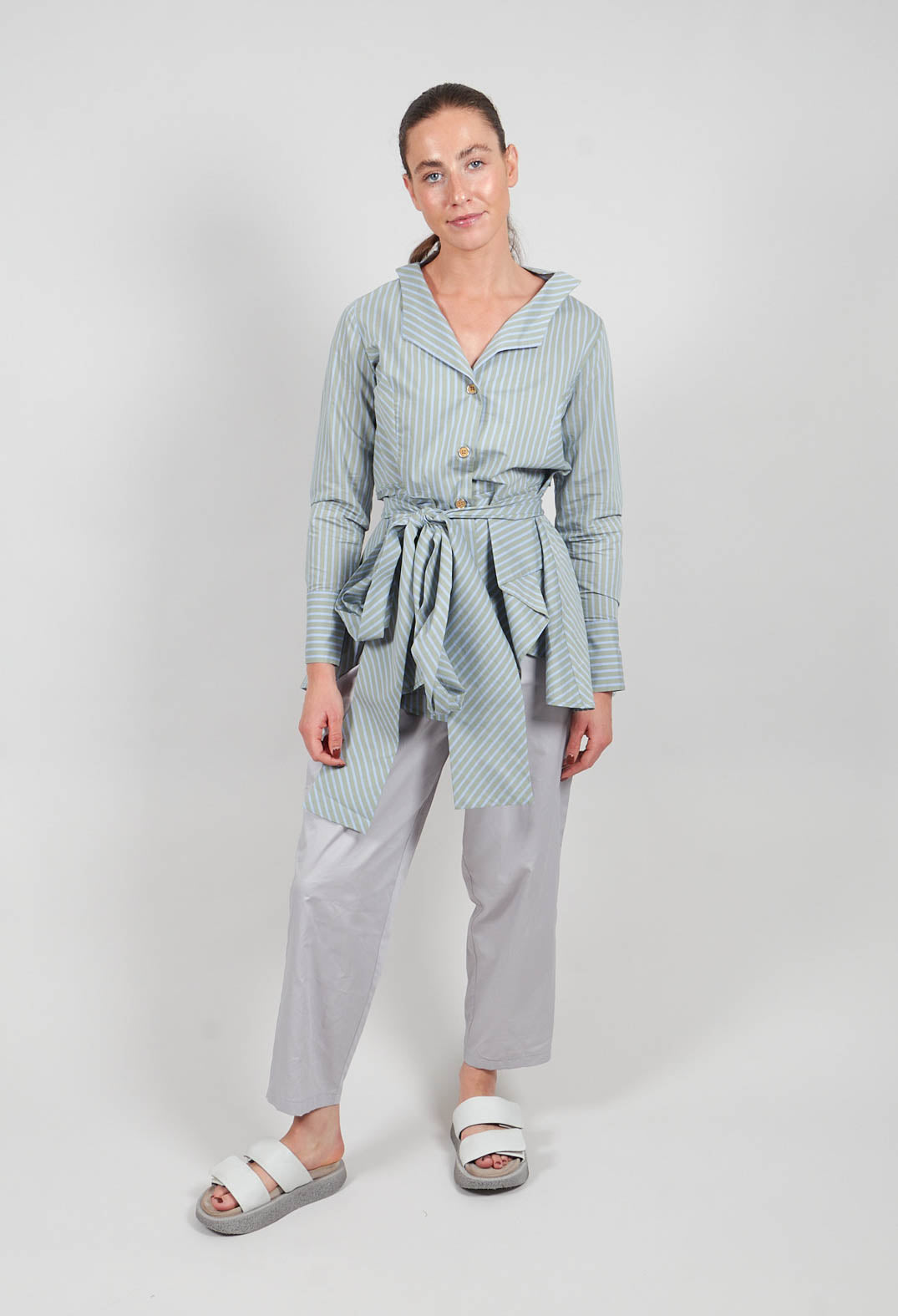 Asymmetric Pinstripe Jacket in Blue and Green