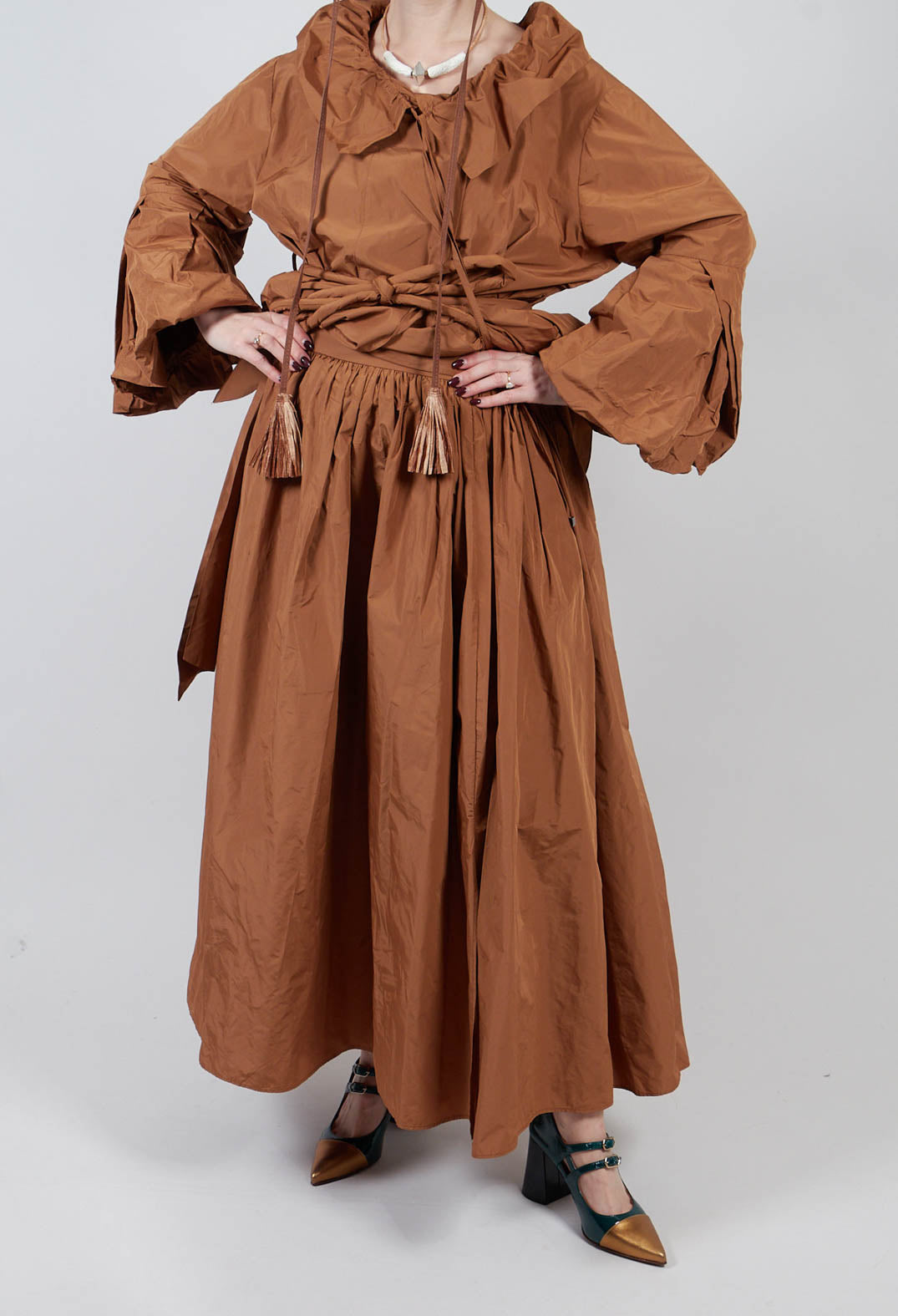 Tie Hem Skirt in Brown