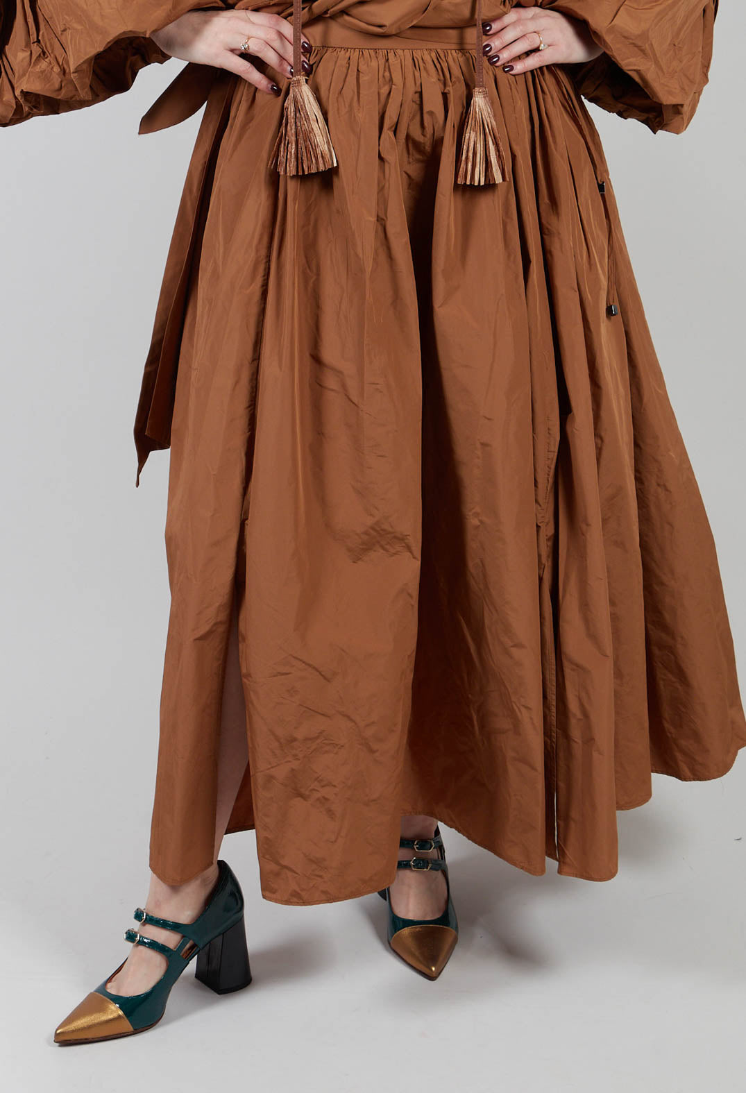 Tie Hem Skirt in Brown