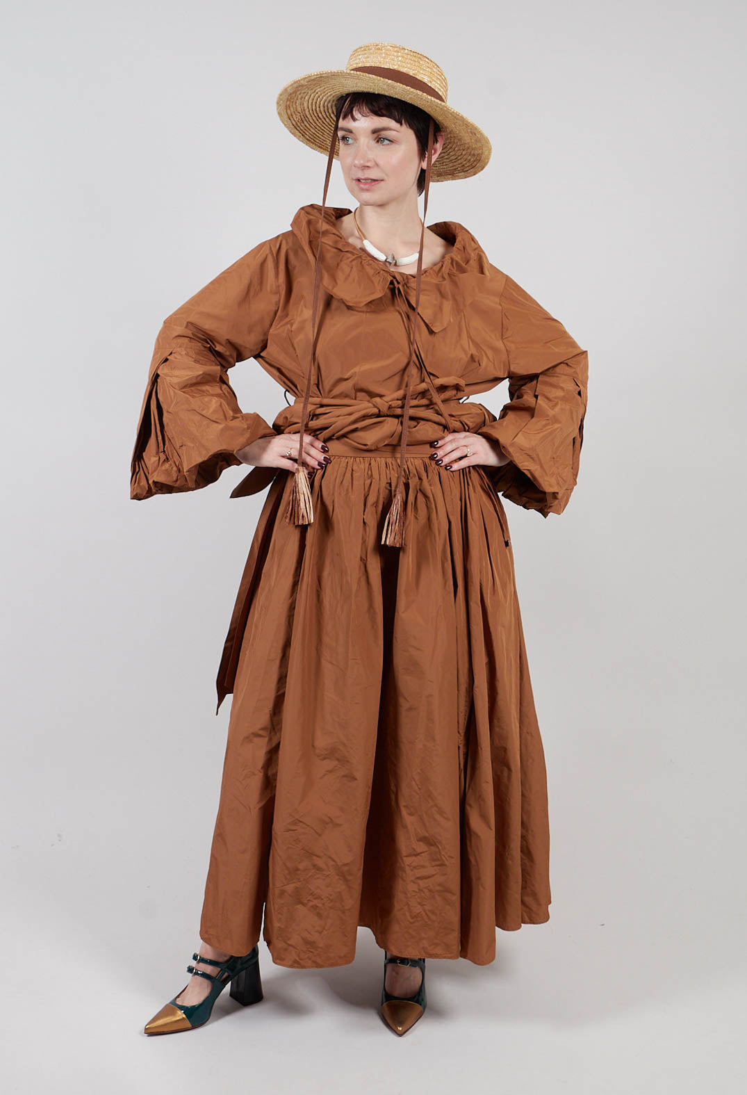 Tie Hem Skirt in Brown