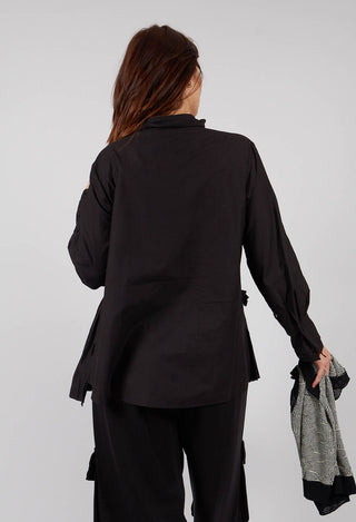 Longline Pleated Shirt in Black