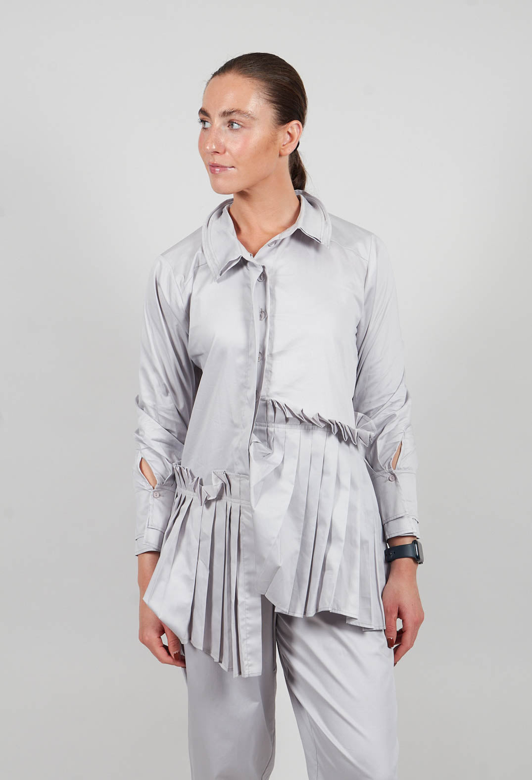 Longline Pleated Shirt in Silver