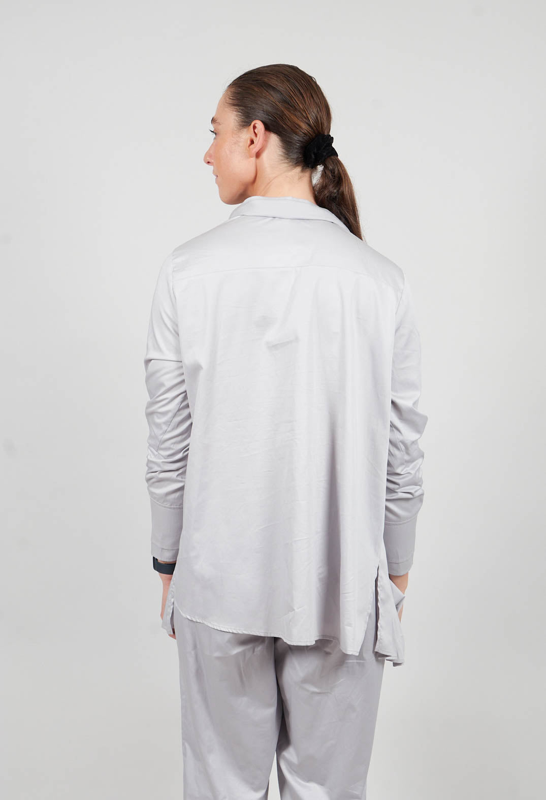 Longline Pleated Shirt in Silver
