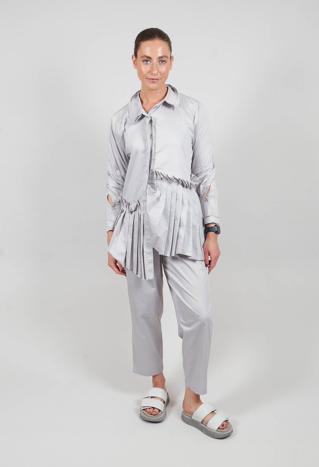 Longline Pleated Shirt in Silver