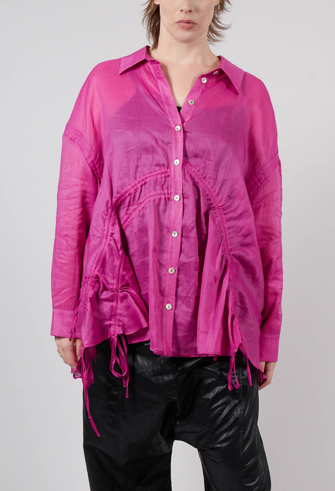 Ruched Shirt in Fuchsia