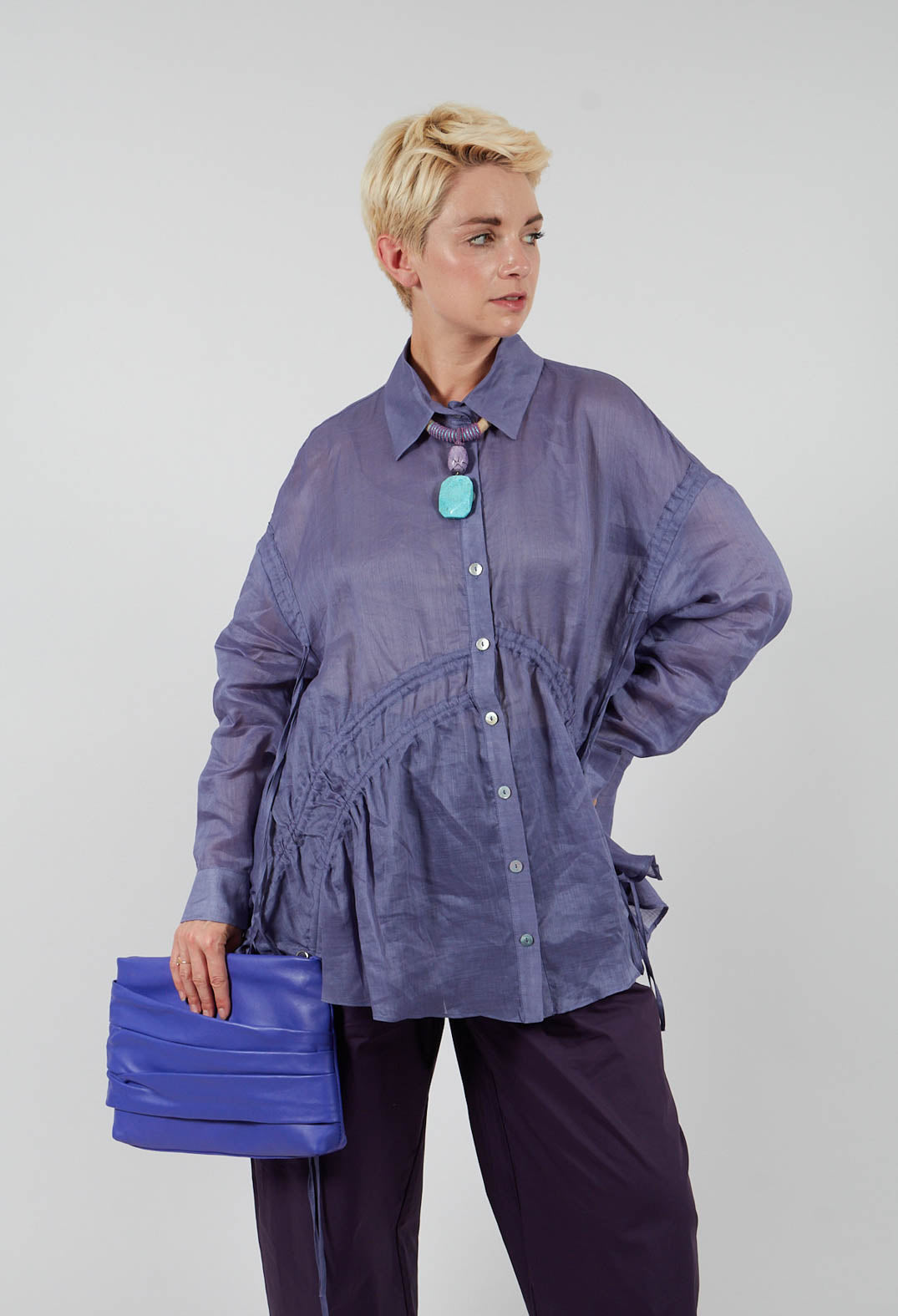 Ruched Shirt in Indigo