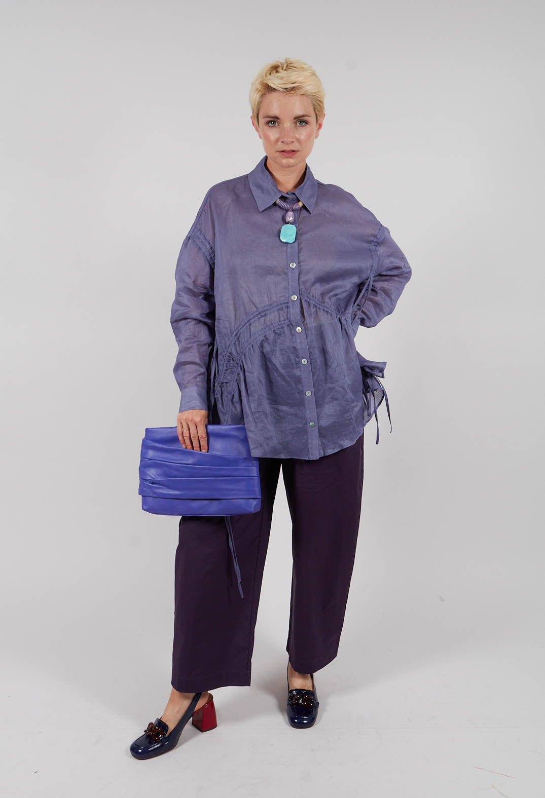 Ruched Shirt in Indigo