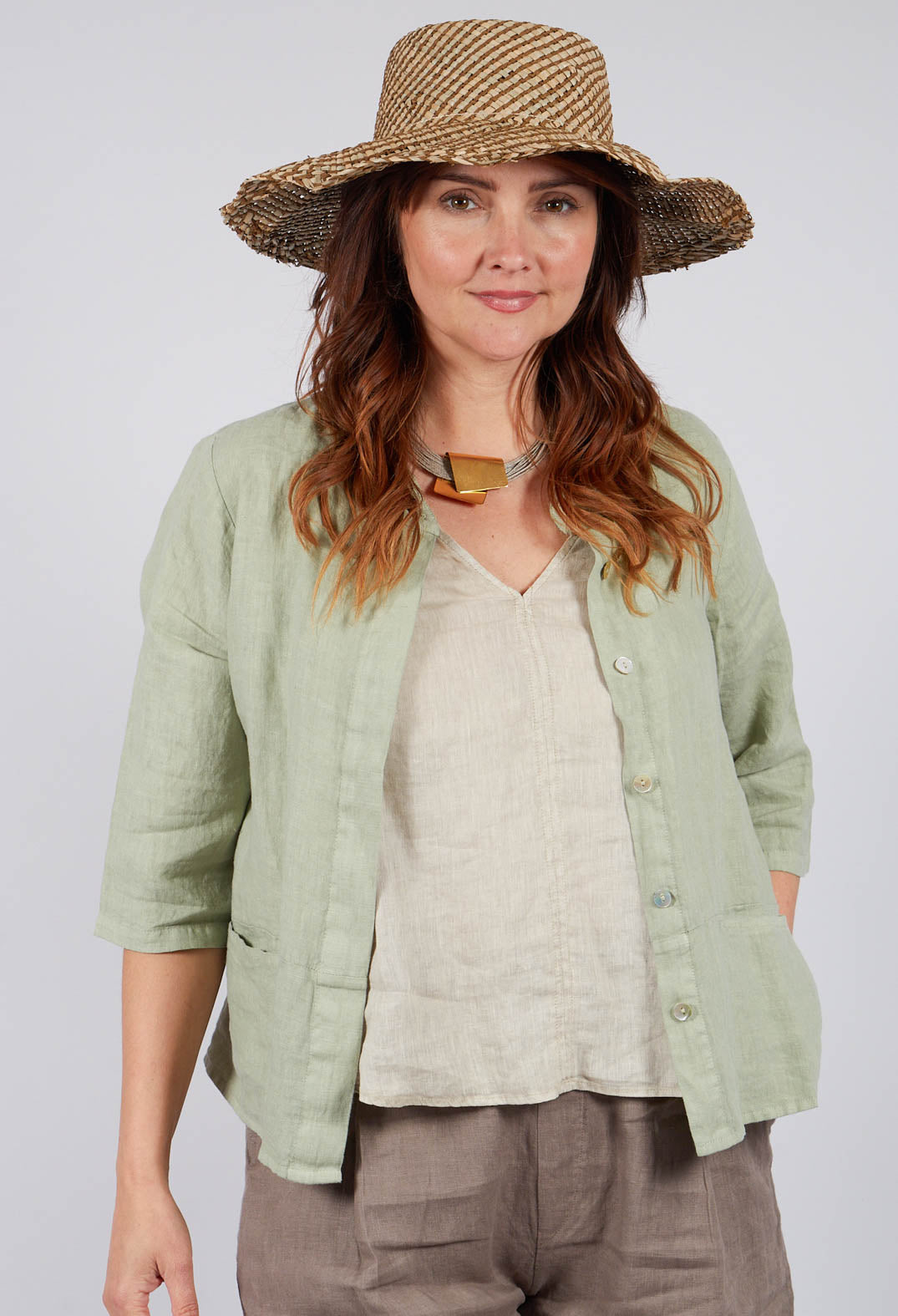 Collarless Jacket in Sage