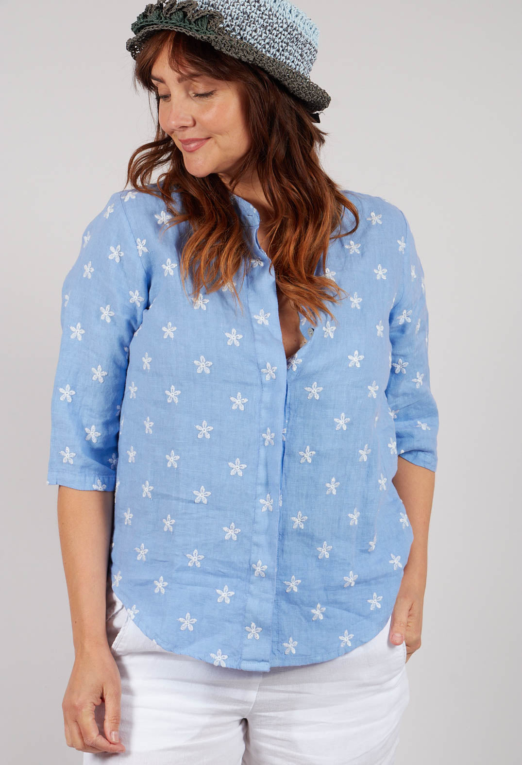 Collarless Shirt in C.Blue