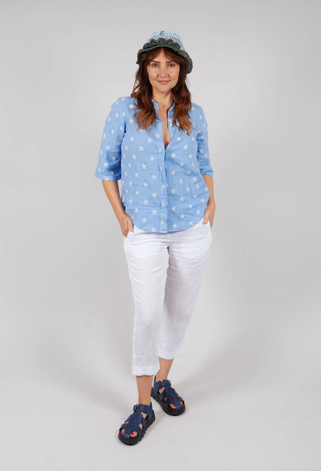 Collarless Shirt in C.Blue