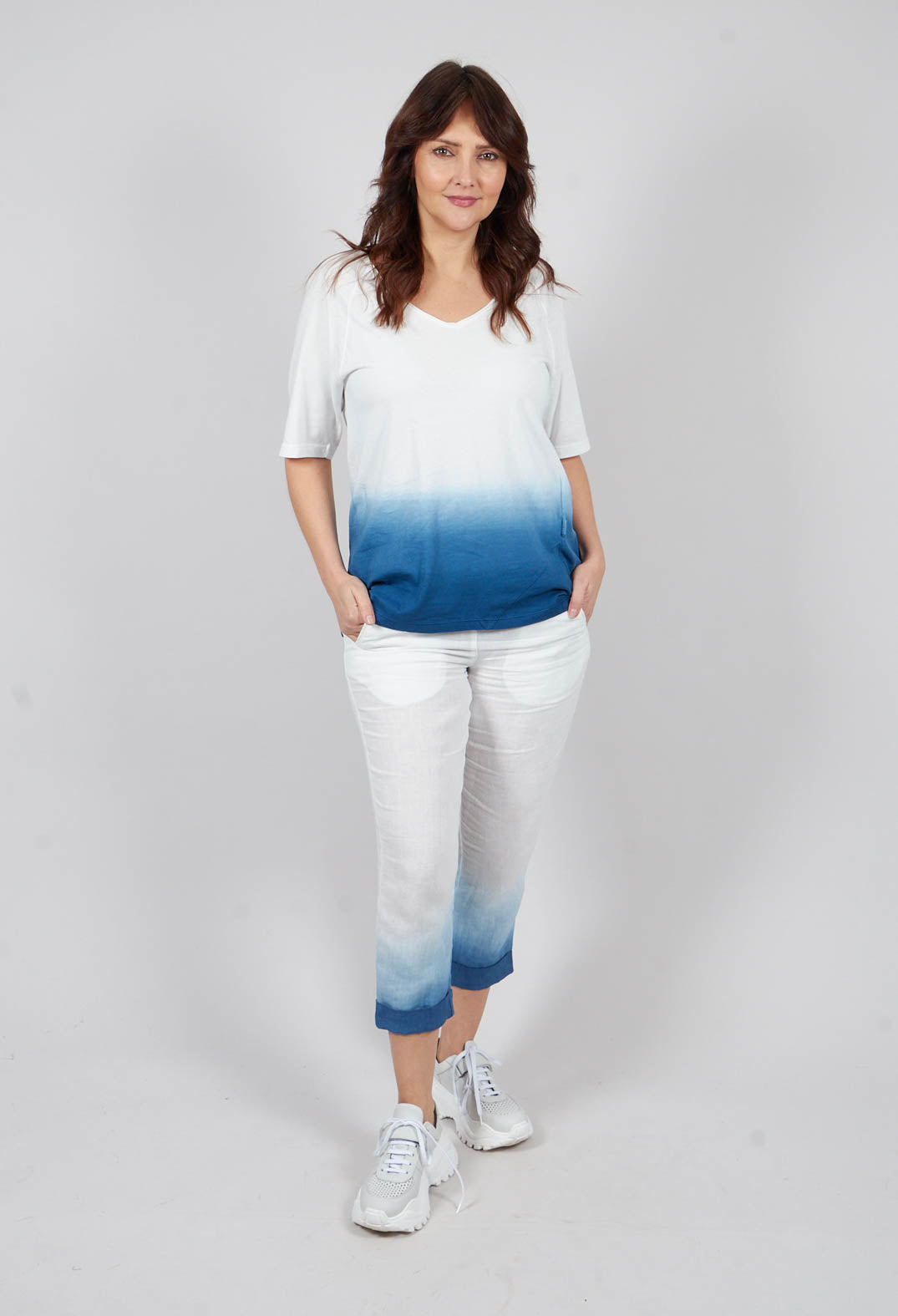 Dip Dyed Geisha Pants in White and Blue