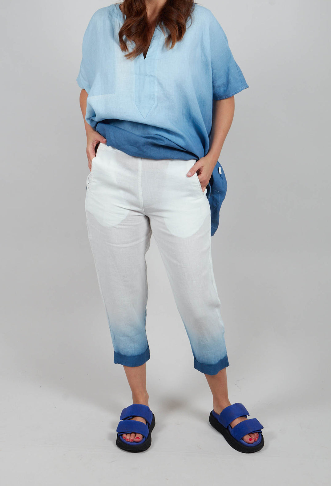 Dip Dyed Geisha Pants in White and Blue