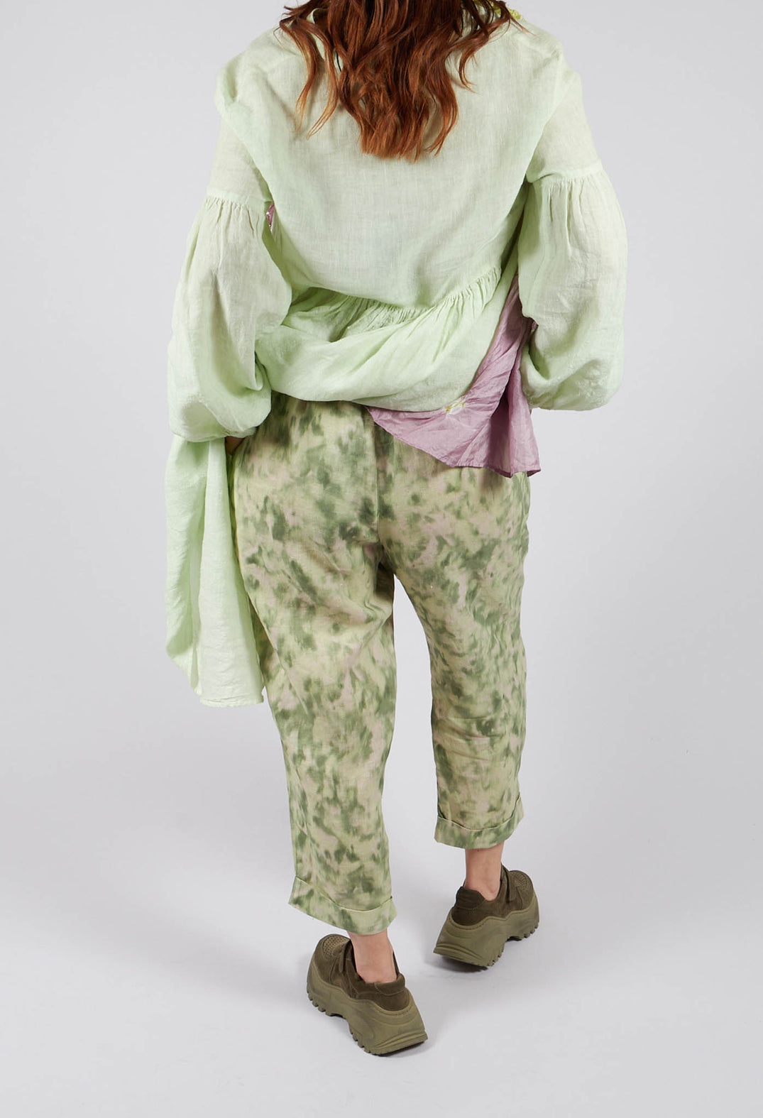 Linen Geisha Pants in Spring Green Print