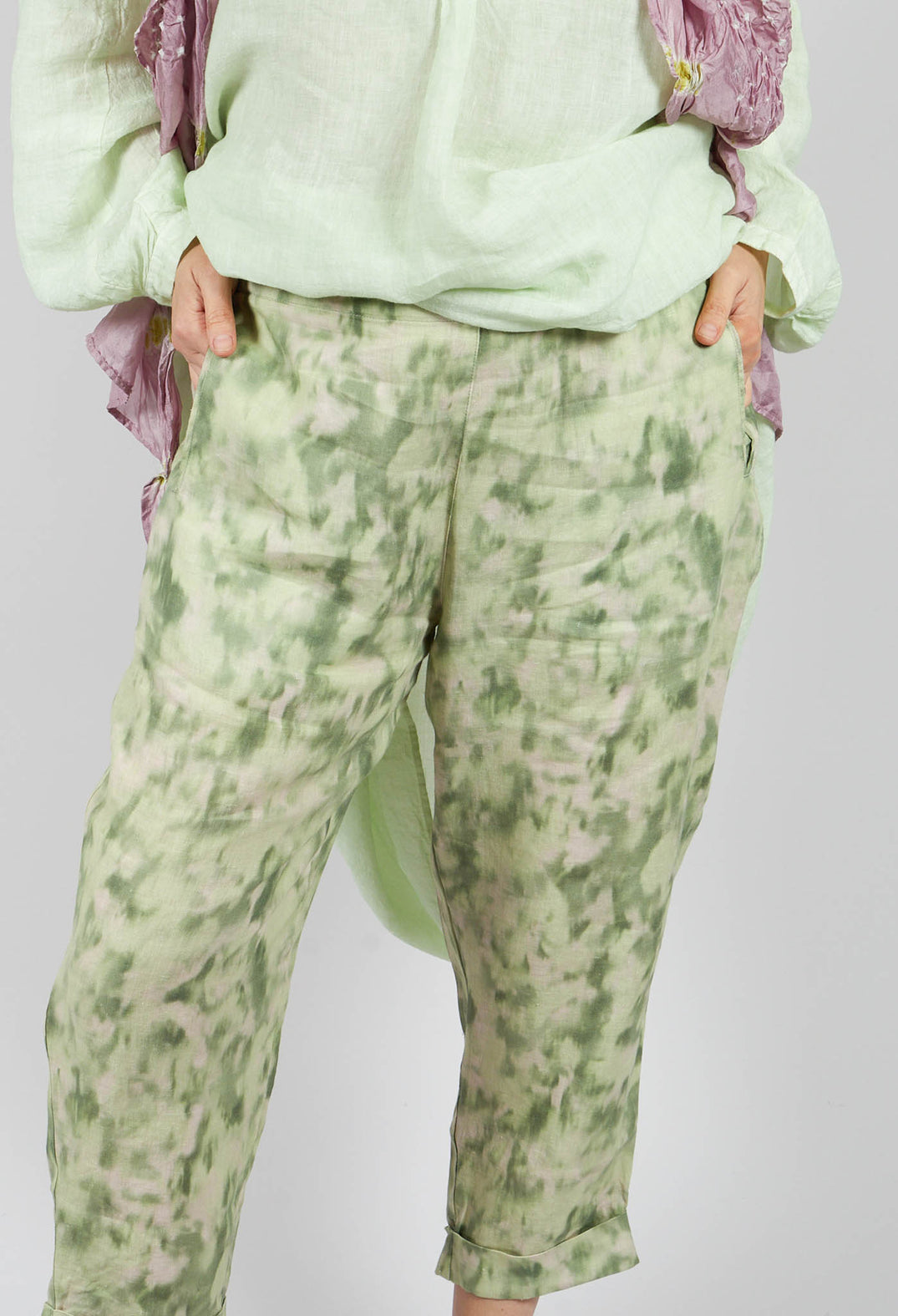Linen Geisha Pants in Spring Green Print